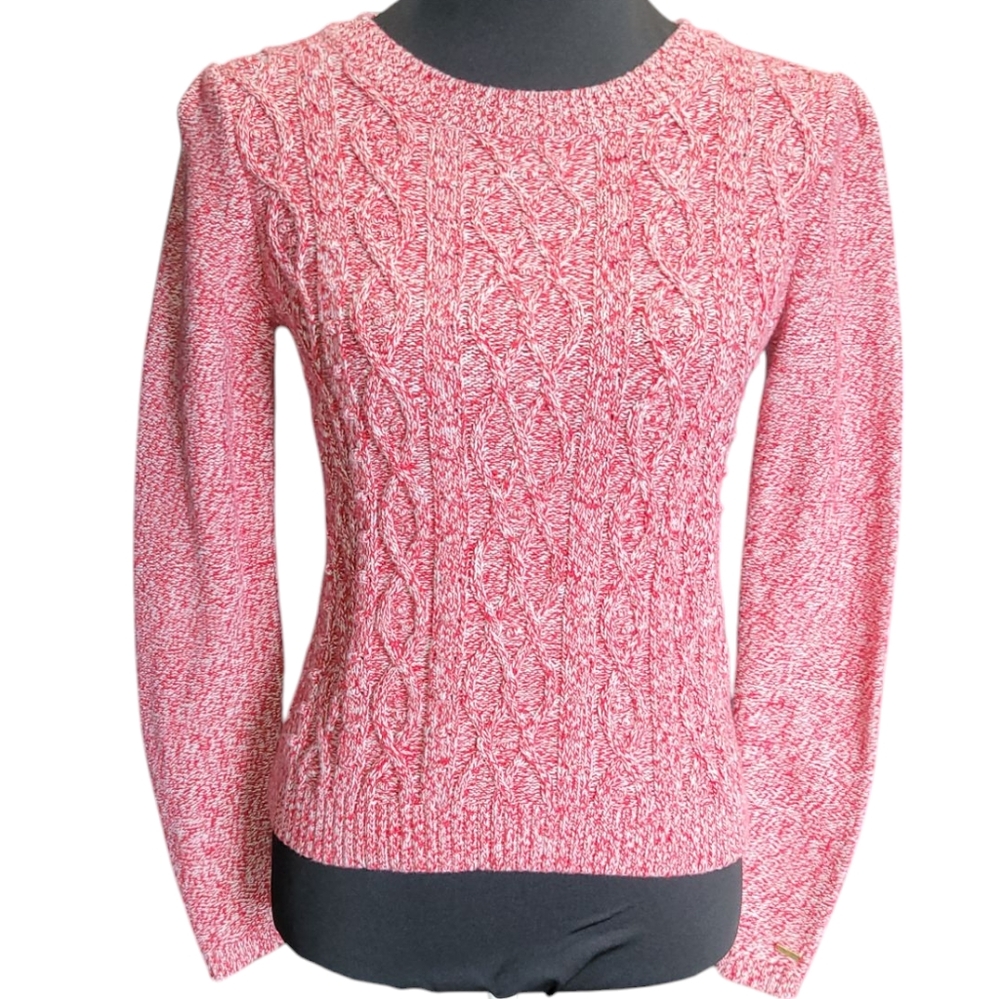 Tommy Hilfiger red & white threaded cable knit crewneck sweater Size S